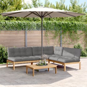 Garden pallet sofa set with 4 acacia wood cushions. by , Outdoor sofas - Ref: Foro24-3209332, Price: 570,99 €, Discount: %