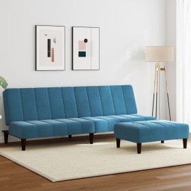 Sofá cama de 2 plazas con taburete terciopelo azul de , Sofás - Ref: Foro24-3258091, Precio: 297,85 €, Descuento: %