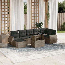 Set of garden sofas and cushions 8 pieces synthetic rattan gray by , Garden sets - Ref: Foro24-3268690, Price: 574,99 €, Disc...