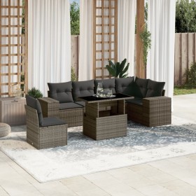 Gartensofa-Set, 7-teilig, mit grauen Polstern aus synthetischem Rattan von , Gartensets - Ref: Foro24-3269200, Preis: 554,92 ...