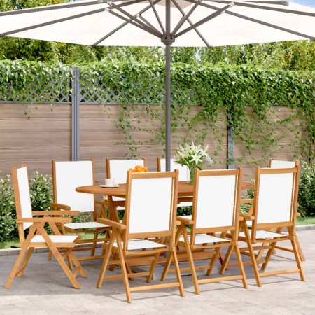 Reclining garden chairs 8 units, solid wood frame, white cream fabric by , Garden chairs - Ref: Foro24-3214540, Price: 565,25...