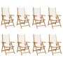 Reclining garden chairs 8 units, solid wood frame, white cream fabric by , Garden chairs - Ref: Foro24-3214540, Price: 565,25...