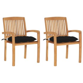 Garden chairs 2 units with solid teak wood cushions in black. by , Garden chairs - Ref: Foro24-3063274, Price: 245,99 €, Disc...