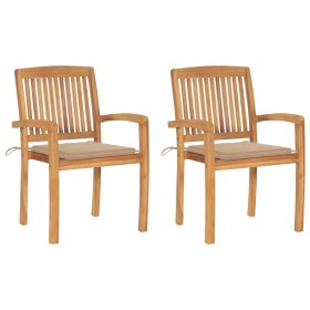 Garden chairs 2 units with cushions solid teak wood beige by , Garden chairs - Ref: Foro24-3063255, Price: 250,63 €, Discount: %