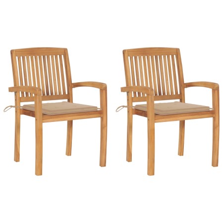 Garden chairs 2 units with cushions solid teak wood beige by , Garden chairs - Ref: Foro24-3063255, Price: 250,30 €, Discount: %