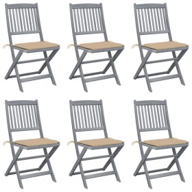 Folding garden chairs 6 pcs with solid acacia wood cushions by , Garden chairs - Ref: Foro24-3065437, Price: 324,96 €, Discou...