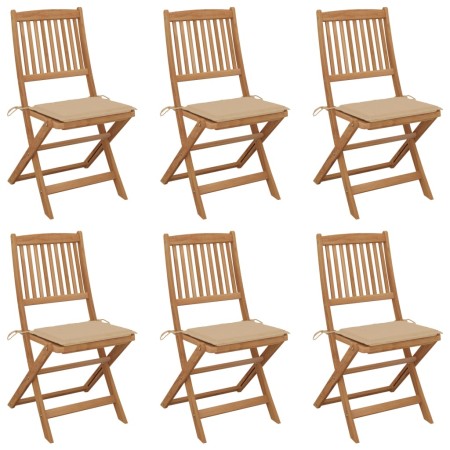 Folding garden chairs 6 units and solid acacia wood cushions by , Garden chairs - Ref: Foro24-3074997, Price: 320,61 €, Disco...