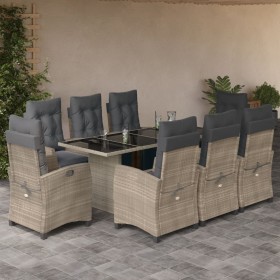 Garten-Essgruppe 9-teilig mit Kissen aus hellem grauen Kunststoff-Rattan. von , Gartensets - Ref: Foro24-3212931, Preis: 1,00...