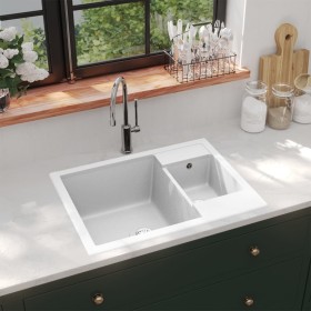 Double bowl kitchen sink with white granite overflow by vidaXL, Sinks - Ref: Foro24-147088, Price: 165,99 €, Discount: %