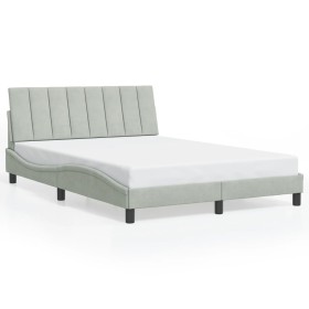 Bed frame with light gray velvet and LED lights 140x200 cm by , Beds and slatted bases - Ref: Foro24-3213781, Price: 221,99 €...