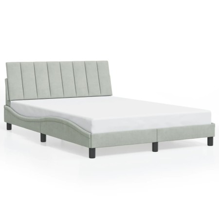 Bed frame with light gray velvet and LED lights 140x200 cm by , Beds and slatted bases - Ref: Foro24-3213781, Price: 190,28 €...