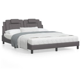 Bed frame with gray synthetic leather headboard 160x200cm by , Beds and slatted bases - Ref: Foro24-3208106, Price: 202,14 €,...