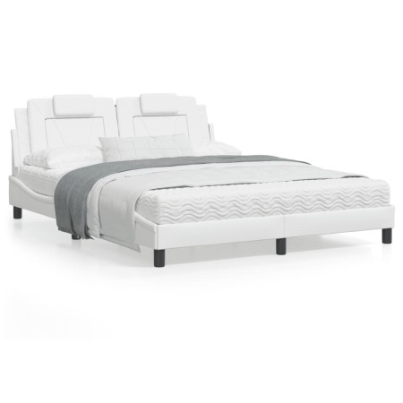 Estructura de cama cabecero cuero sintético blanco 160x200 cm de , Camas y somieres - Ref: Foro24-3208104, Precio: 198,99 €, ...