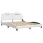 Estructura de cama cabecero cuero sintético blanco 160x200 cm de , Camas y somieres - Ref: Foro24-3208104, Precio: 198,99 €, ...