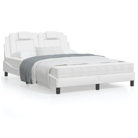 Bed frame with white synthetic leather headboard 140x200 cm by , Beds and slatted bases - Ref: Foro24-3208097, Price: 179,08 ...