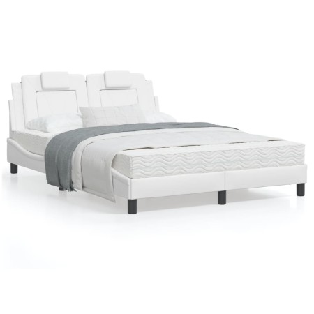 Estructura de cama cabecero cuero sintético blanco 140x200 cm de , Camas y somieres - Ref: Foro24-3208097, Precio: 179,02 €, ...