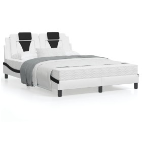 Bed frame with white and black synthetic leather headboard by , Beds and slatted bases - Ref: Foro24-3208095, Price: 207,60 €...