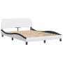 Bed frame with white and black synthetic leather headboard by , Beds and slatted bases - Ref: Foro24-3208095, Price: 210,02 €...