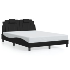 Bed frame with LED lights, black PE leather, 140x200 cm by , Beds and slatted bases - Ref: Foro24-3214022, Price: 186,95 €, D...