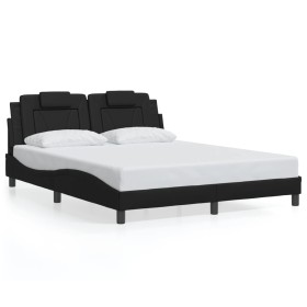 Estructura de cama con luces LED cuero PE negro 160x200 cm de , Camas y somieres - Ref: Foro24-3214029, Precio: 211,25 €, Des...