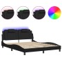 Estructura de cama con luces LED cuero PE negro 160x200 cm de , Camas y somieres - Ref: Foro24-3214029, Precio: 207,99 €, Des...