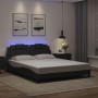 Bed frame with LED lights, black PE leather, 160x200 cm by , Beds and slatted bases - Ref: Foro24-3214029, Price: 211,25 €, D...