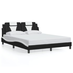 Estructura cama con luces LED cuero PE negro blanco 160x200 cm de , Camas y somieres - Ref: Foro24-3214034, Precio: 196,99 €,...