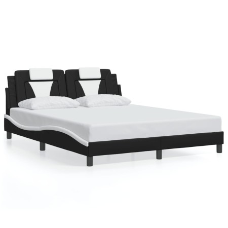 Estructura cama con luces LED cuero PE negro blanco 160x200 cm de , Camas y somieres - Ref: Foro24-3214034, Precio: 201,13 €,...