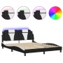 Bed frame with LED lights, black and white PE leather, 160x200 cm. by , Beds and slatted bases - Ref: Foro24-3214034, Price: ...