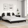 Bed frame with LED lights, black and white PE leather, 160x200 cm. by , Beds and slatted bases - Ref: Foro24-3214034, Price: ...