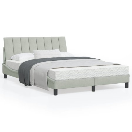 Bed frame with light gray velvet headboard 120x200cm by , Beds and slatted bases - Ref: Foro24-3207837, Price: 181,54 €, Disc...