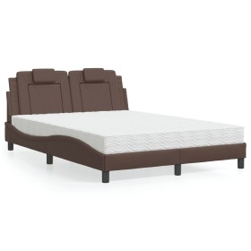 Bed with brown synthetic leather mattress 140x190 cm by , Beds and slatted bases - Ref: Foro24-3208791, Price: 358,99 €, Disc...