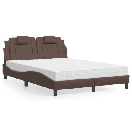 Cama con colchón cuero sintético marrón 140x190 cm de , Camas y somieres - Ref: Foro24-3208791, Precio: 376,84 €, Descuento: %