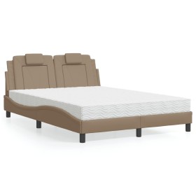 Bed with synthetic leather cappuccino mattress 140x190 cm by , Beds and slatted bases - Ref: Foro24-3208793, Price: 384,27 €,...