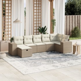 Garden set with 7 pieces of sofas and beige synthetic rattan cushions. by , Garden sets - Ref: Foro24-3264434, Price: 564,99 ...