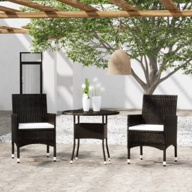 3-teiliges Bistro-Set für den Garten aus PE-Rattan mit schwarzem gehärtetem Glasplatte von , Gartensets - Ref: Foro24-3095903...