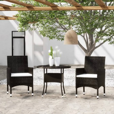 3-teiliges Bistro-Set für den Garten aus PE-Rattan mit schwarzem gehärtetem Glasplatte von , Gartensets - Ref: Foro24-3095903...