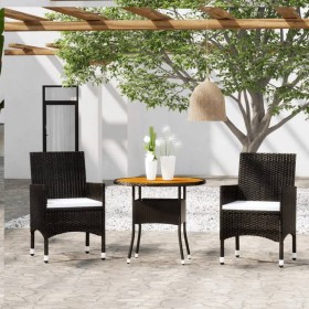 3-teiliges Bistro-Gartenmöbel-Set aus synthetischem Rattan und massivem Holz in Schwarz. von , Gartensets - Ref: Foro24-30959...