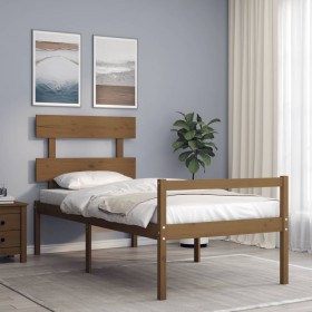 Single bed frame with honey brown wooden headboard by vidaXL, Beds and slatted bases - Ref: Foro24-3195319, Price: 117,99 €, ...