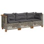 Dreisitziges Gartensofa mit grauen Kissen aus synthetischem Rattan. von , Outdoor-Sofas - Ref: Foro24-365939, Preis: 265,91 €...