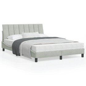 Bed frame with light gray velvet headboard 140x190cm by , Beds and slatted bases - Ref: Foro24-3207849, Price: 205,99 €, Disc...