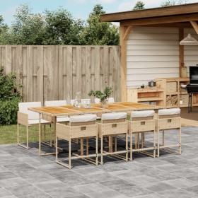 Garten-Essgruppe 9-teilig mit Kissen aus synthetischem Rattan in Beige. von , Gartensets - Ref: Foro24-3278055, Preis: 760,34...