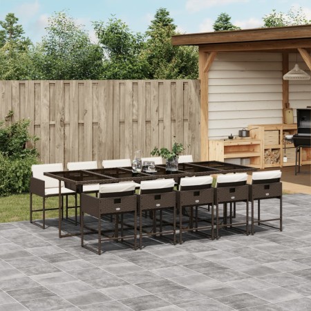 Garten-Essgruppe 11-teilig mit braunen Kunststoff-Rattan-Kissen. von , Gartensets - Ref: Foro24-3278060, Preis: 965,28 €, Rab...