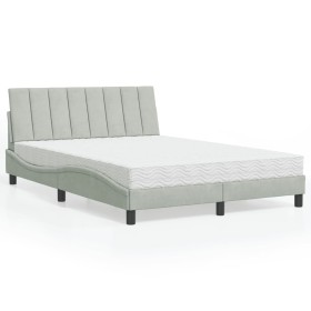 Bett mit hellgrauem Samtmatratze 140x190 cm von , Betten und Lattenroste - Ref: Foro24-3208592, Preis: 381,99 €, Rabatt: %