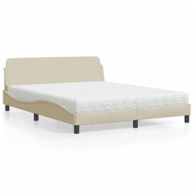 Bed with cream-colored fabric mattress 160x200 cm by , Beds and slatted bases - Ref: Foro24-3208429, Price: 405,01 €, Discoun...