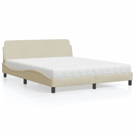 Bed with cream-colored fabric mattress 160x200 cm by , Beds and slatted bases - Ref: Foro24-3208429, Price: 387,99 €, Discoun...