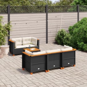 6-teiliges Gartensofa-Set und Kissen aus schwarzem Kunststoff-Rattan. von , Gartensets - Ref: Foro24-3261731, Preis: 472,06 €...