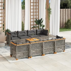 Garden furniture set 9 pieces and gray synthetic rattan cushions by , Garden sets - Ref: Foro24-3261771, Price: 738,80 €, Dis...