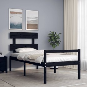 Estructura de cama individual con cabecero madera maciza negro de vidaXL, Camas y somieres - Ref: Foro24-3195320, Precio: 117...