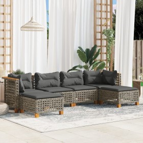 Gartenmöbel-Set 6-teilig mit grauen Polstern aus synthetischem Rattan von , Gartensets - Ref: Foro24-3261951, Preis: 472,99 €...